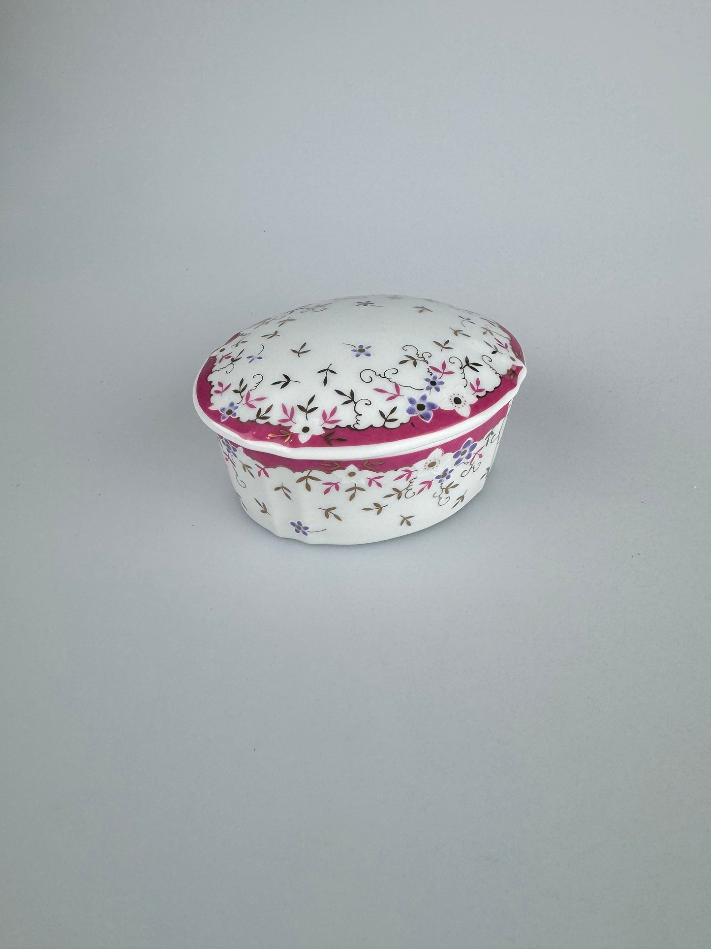 Vintage Oval Floral Trinket Box with Lid