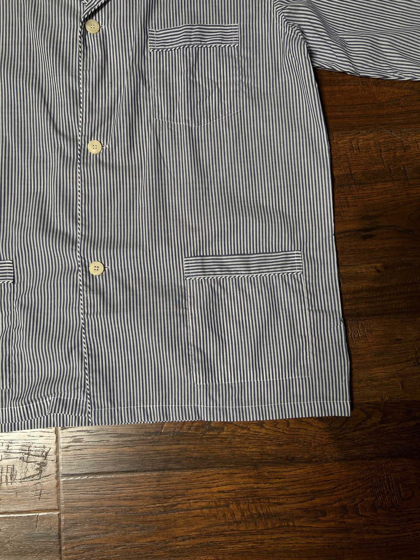 Vintage Christian Dior Monsieur Cotton Blend Pajama Shirt - Blue Pinstripe Top - X-Large
