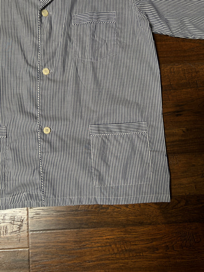 Vintage Christian Dior Monsieur Cotton Blend Pajama Shirt - Blue Pinstripe Top - X-Large