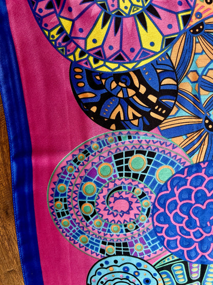 Vintage Hermes Long 100% Silk Scarf - Reves d'Escargot Snails' Dream Pink and Blue Design