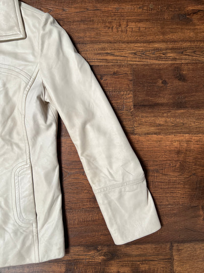 Vintage Clothing - Genuine Leather Racer Jacket - Cream White - Brown Lining - Small - Wilsons Leather Pelle Studio
