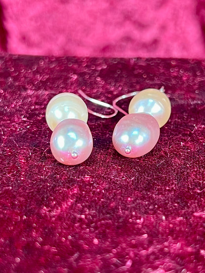 Vintage Jewelry - Dangle / Drop Earrings - 925 Silver - Freshwater Pearls - Purple and White