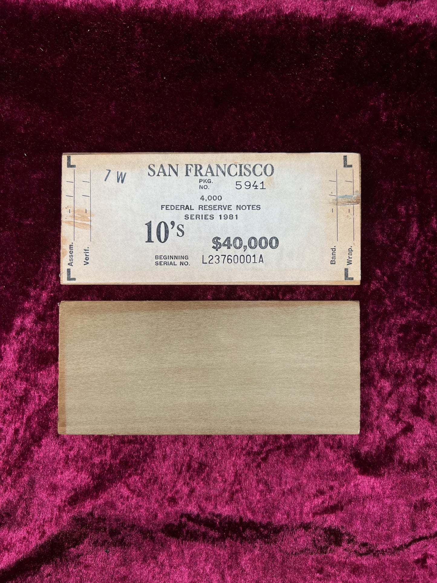 Vintage Wood Bank Currency $20 Banding Boards - Federal Reserve San Francisco Set of 10
