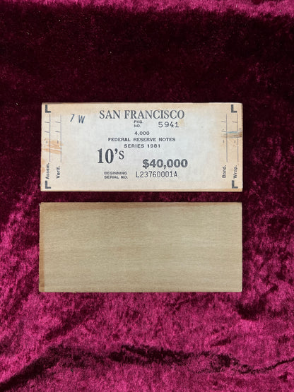 Vintage Wood Bank Currency $20 Banding Boards - Federal Reserve San Francisco Set of 10