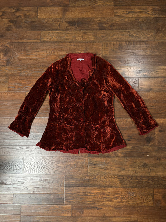 Vintage Yoshiki Hishinuma Blazer Jacket - Rust Orange Crushed Rayon Velvet Texture - Size Medium