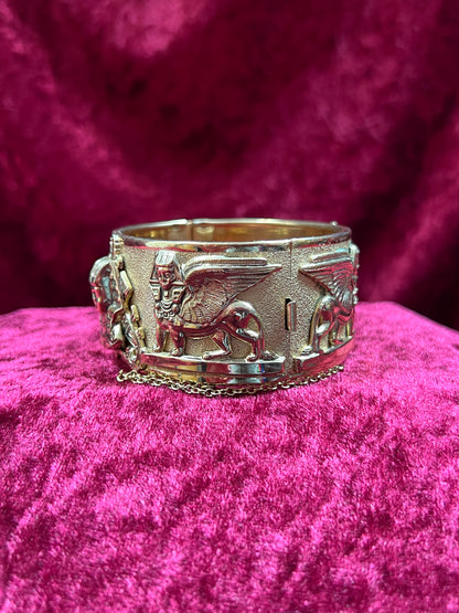 Vintage Jewelry - Chunky Cuff Bracelet - Gold Tone - Egyptian Revival - Whiting & Davis Co.