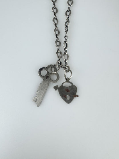 Skeleton Key Necklace - Vintage Old Stock and Antique Materials -  Collar Length 16" Silvertone Chain