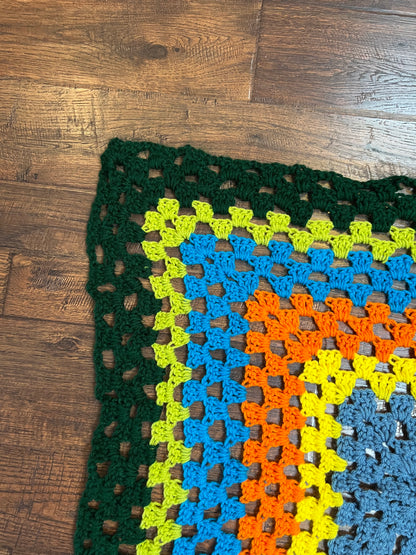 Vintage Linens - Handmade Crochet Lap Blanket - Green, Blue, Orange