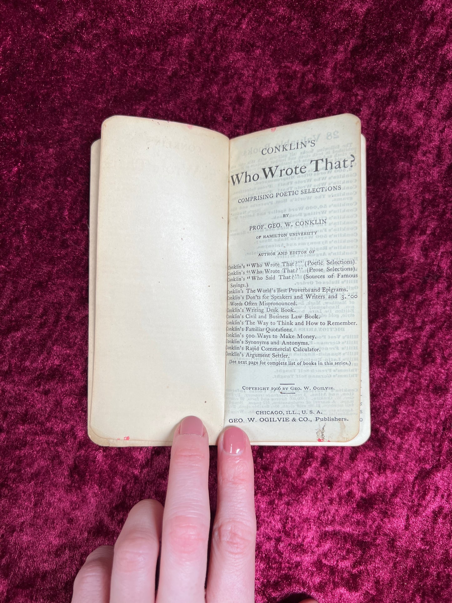 Antique Pocket Book - Conklin's "Who Wrote That" Poetic Selections - 1906