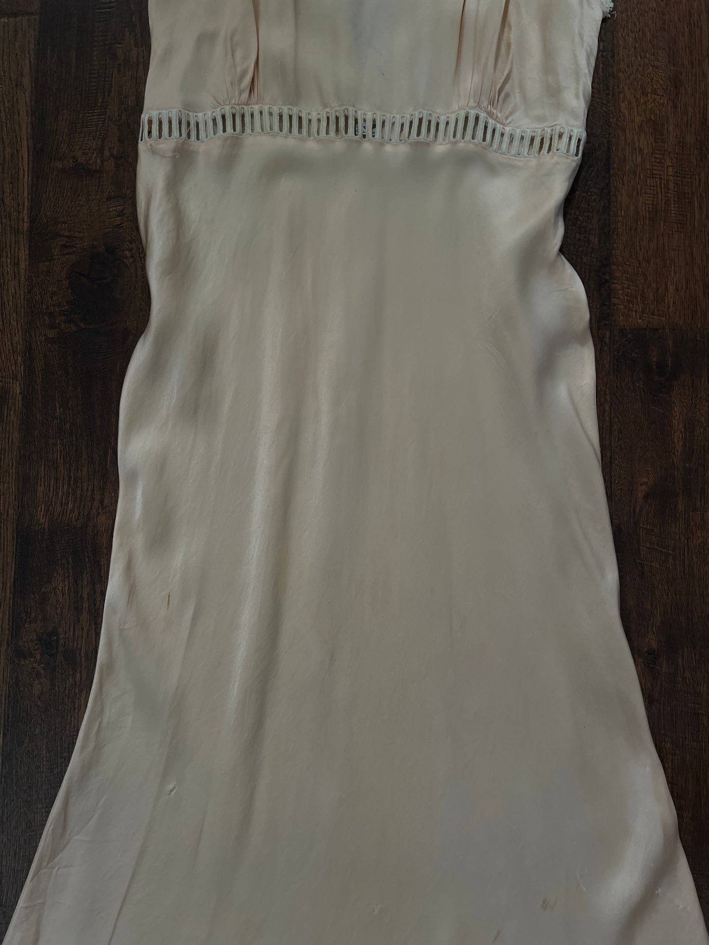 Vintage 1940s Slip Dress Nightgown - Baby Pink Satin Bias Cut with Lace Trim - Small