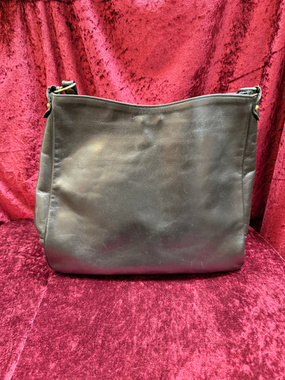 Vintage Accessories - Crossbody Hobo Bag - Black Leather with Brass Hardware