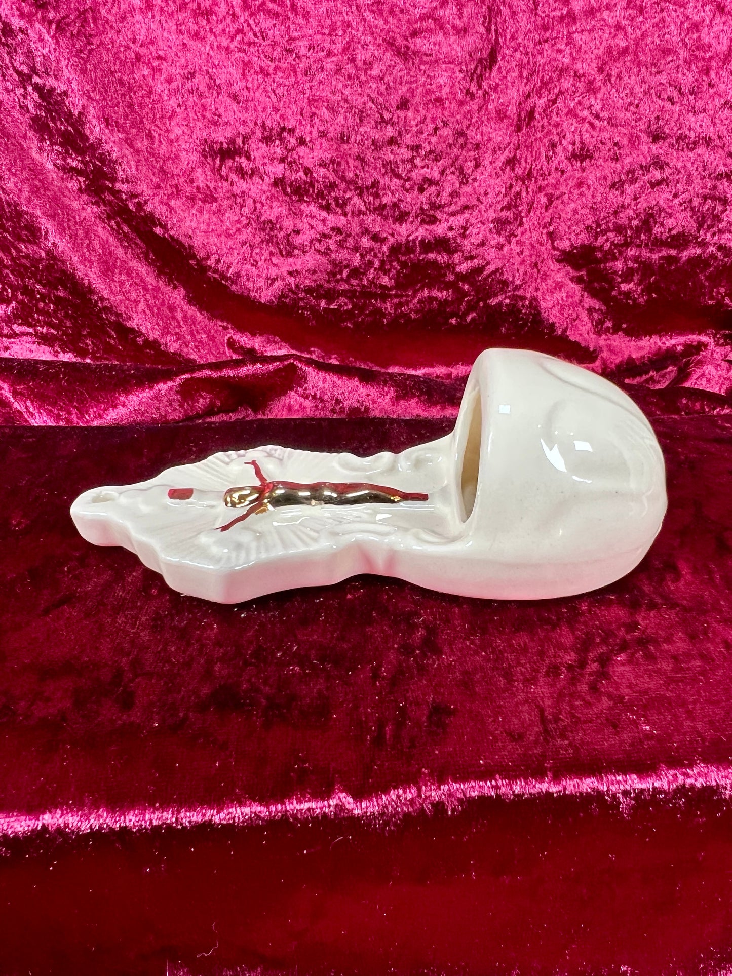 Vintage Religio - Ceramic Holy Water Font - Gold and Cream - USA