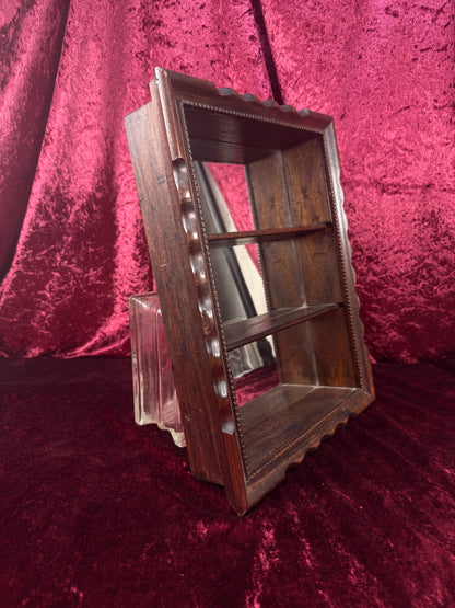 Vintage Wood Wall Trinket Shelf – Mirror Back Curio Shadow Box with Scalloped Frame