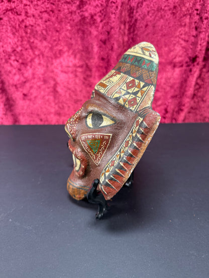 Vintage Wall Decor - Hand Painted Wood Ceremonial Mask - Central American