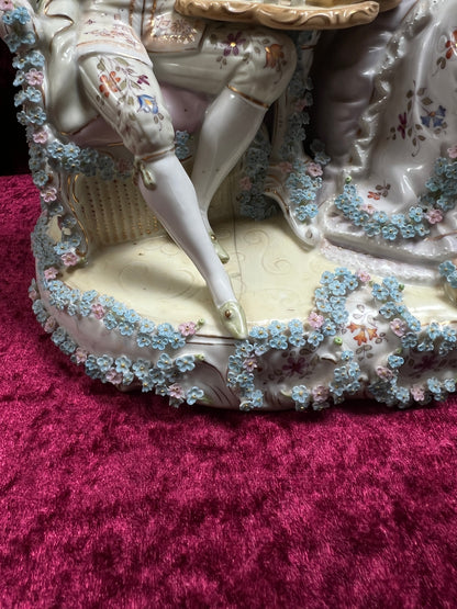 Vintage Porcelain Figurine - Antique Dresden Style Chess Game German Saxe Group