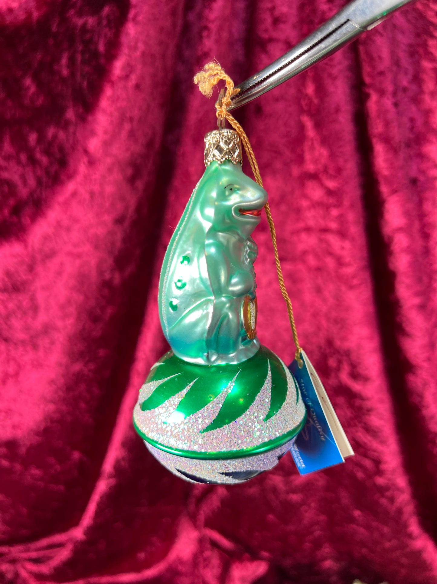Vintage Christmas - Handblown Glass Ornament - Banjo Frog - Old World Christmas - 1993