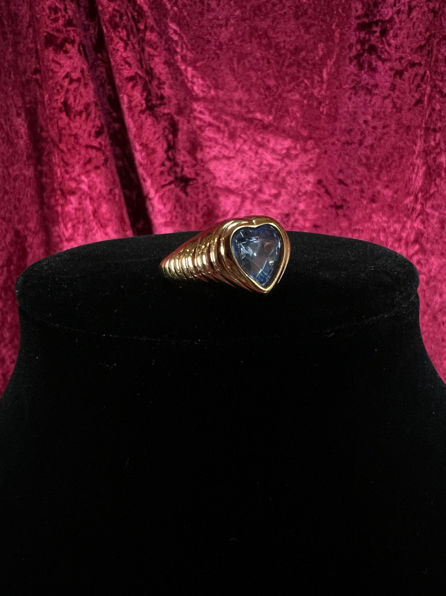 Vintage Gold Tone Ring – Bold Sparkle Heart Ring by Avon - Size 8.5
