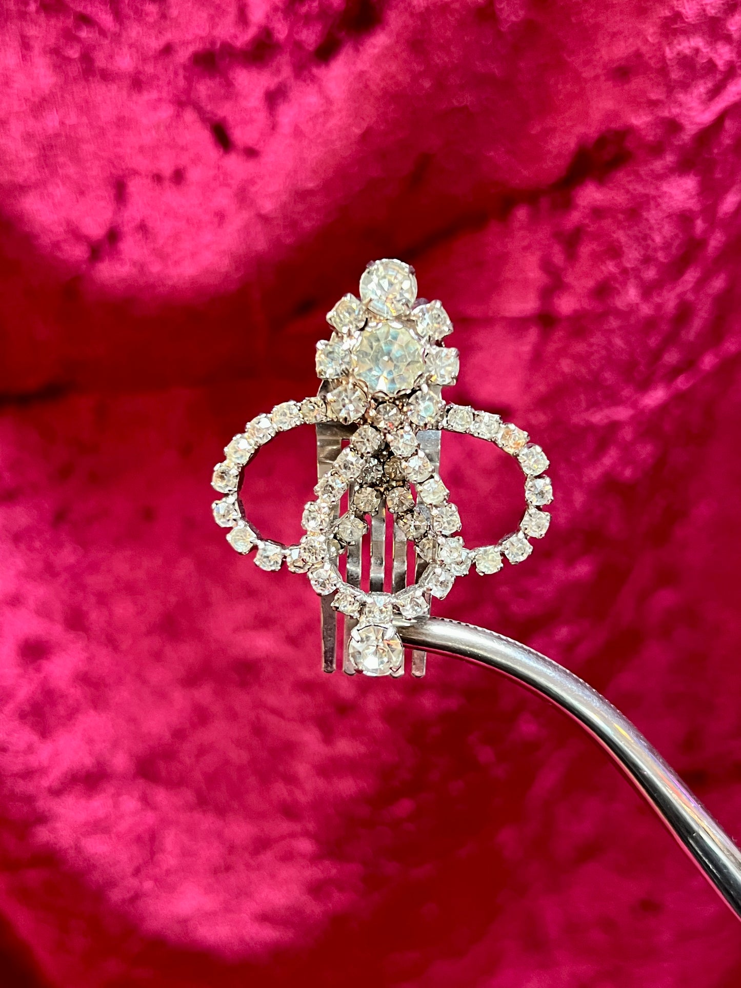 Vintage Accessory - Hair Clip - Round Cut Clear Rhinestone - Floral Spiral Design