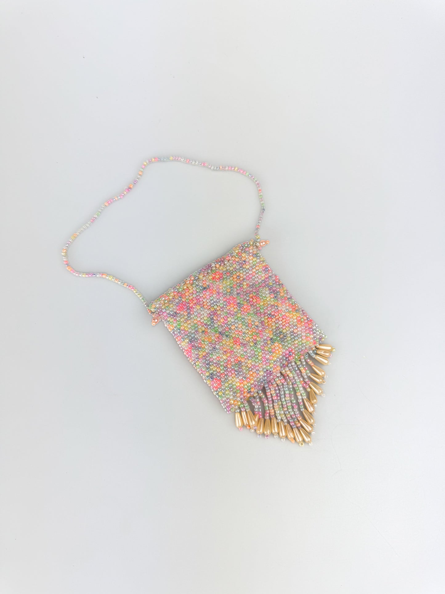 Miniature Beaded Coin Purse - Multicolor Pastel Rainbow Beads