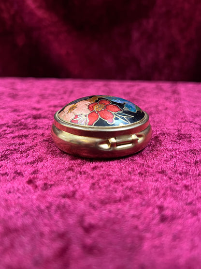 Vintage Vanity - 3-Compartment Pill Box - Cloisonné Lid - Blue Bird In a Flowering Tree