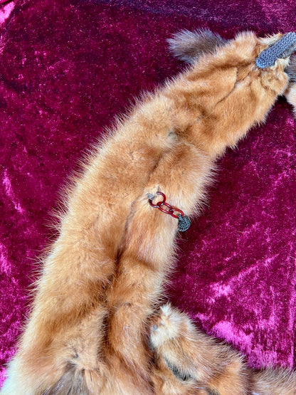 Vintage Fur Shoulder Wrap Stole – Four Red Foxes - 51"