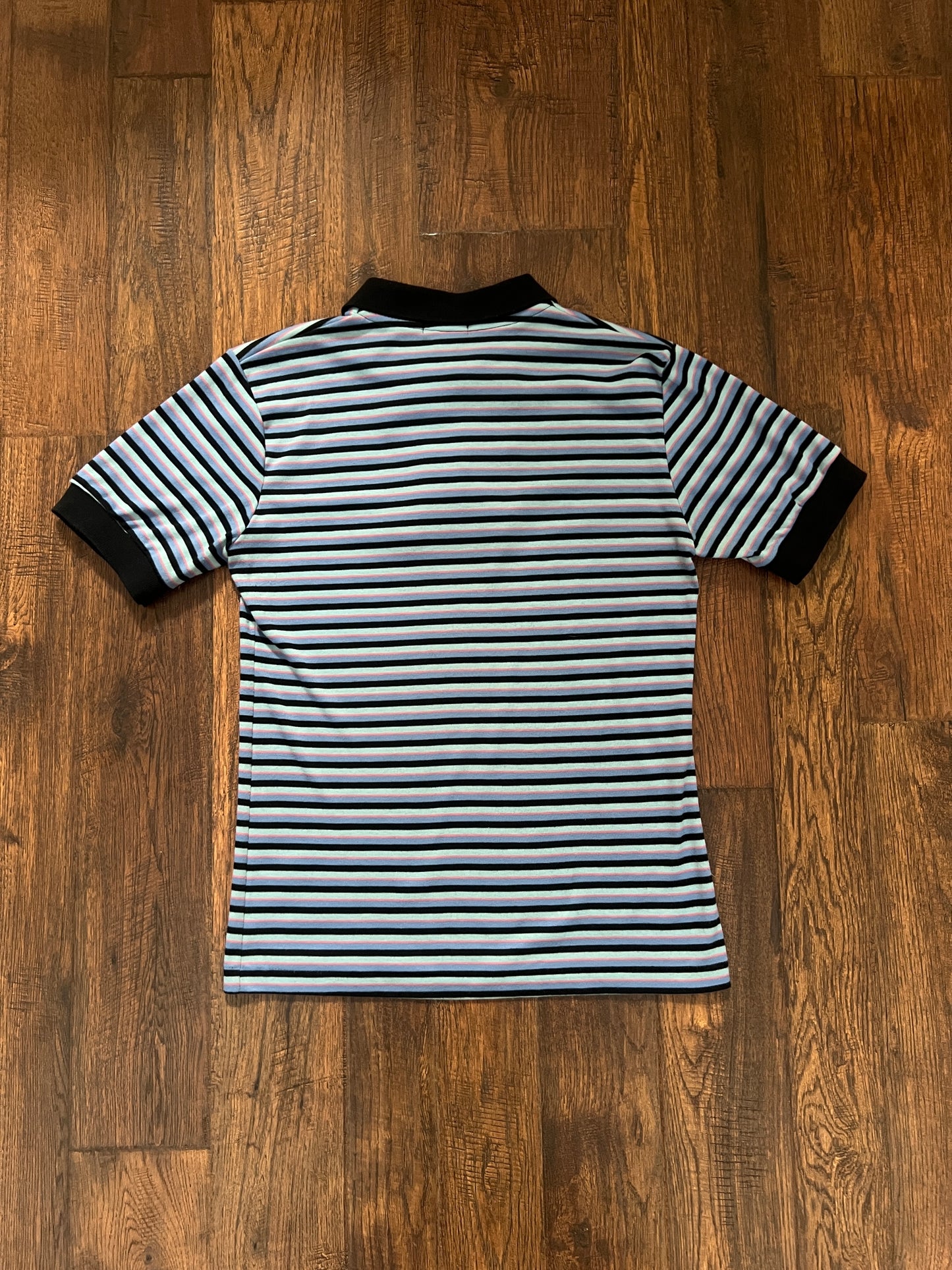 Vintage Yves Saint Laurent Striped Polo Shirt - Blue Black Short Sleeve - Medium