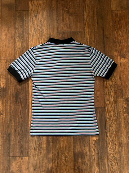 Vintage Yves Saint Laurent Striped Polo Shirt - Blue Black Short Sleeve - Medium