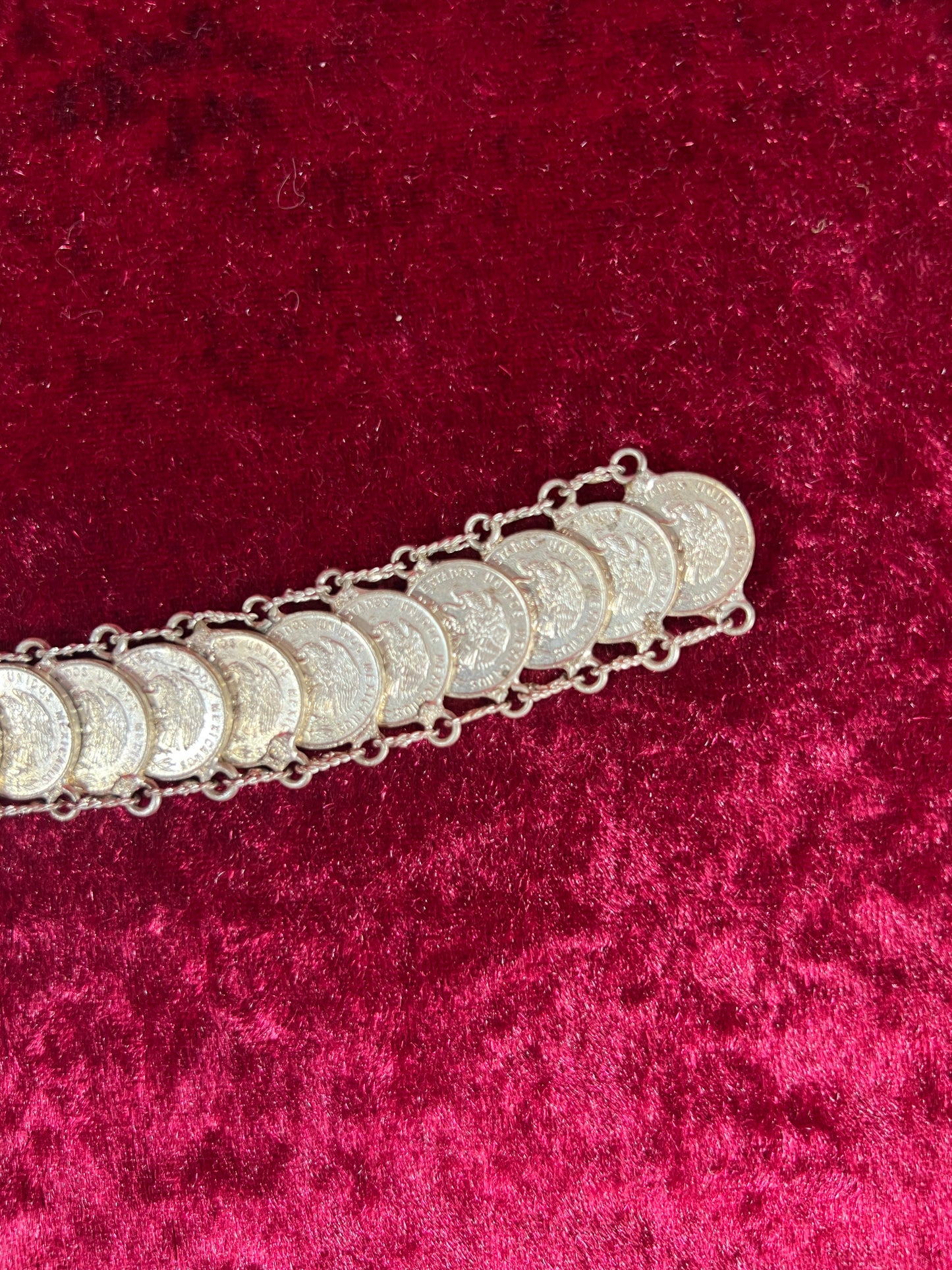 Vintage Jewelry - Coin Bracelet - Silver - Mexican Centavos - 7"