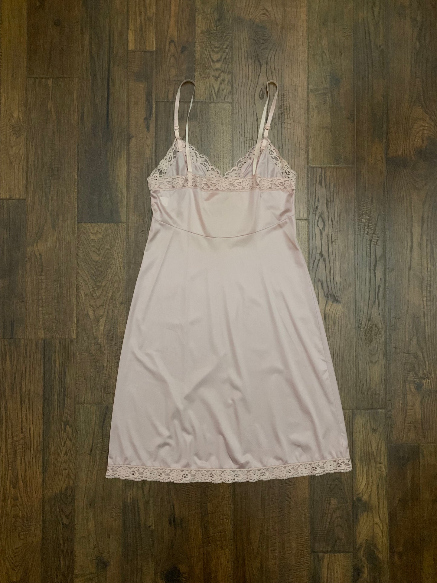 Vintage Vassarette Slip Dress with Floral Lace Trim - Pink - Small