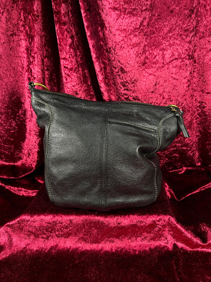 Vintage Leather Hobo Shoulder Bag - Black Pebbled Everyday Slouch Purse - The Sak