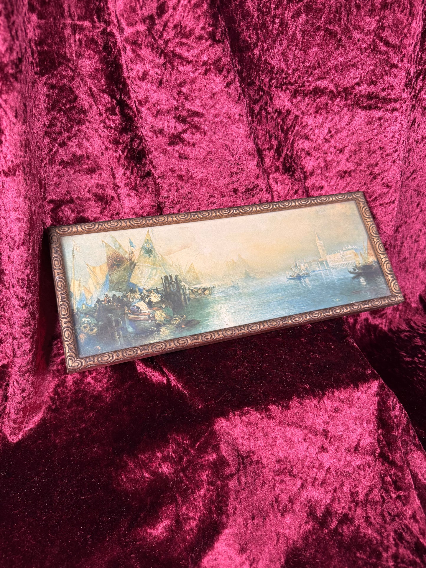 Antique Framed Chromolithograph Wall Art - Traders In The Grand Canal of Venice