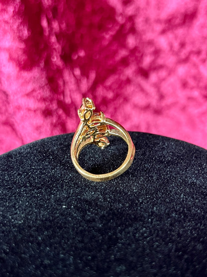 Vintage 18K HGE Cocktail Ring – Marquise Cut Amber Rhinestones - Size 5