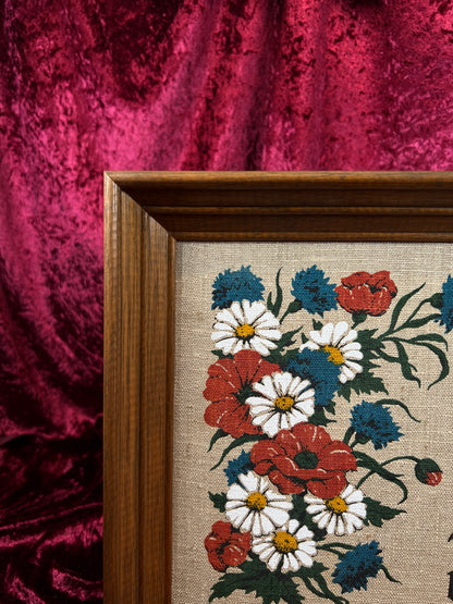Vintage Linen Wall Art - Kay Dee Handprints Floral Love Quote Screenprint