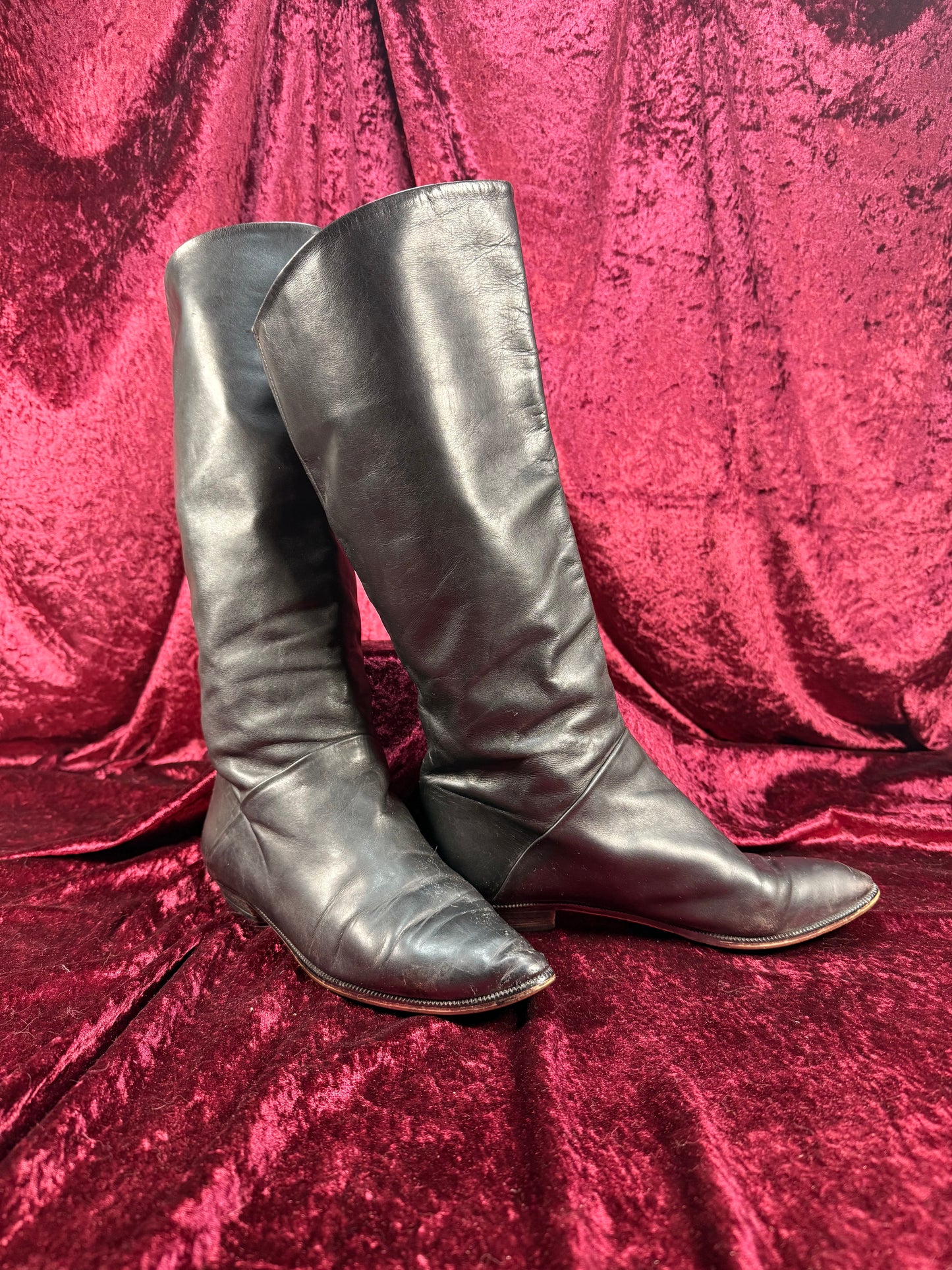 Vintage Shoes - Black Italian Knee High Leather Boots - Made in Italy - Size 7.5