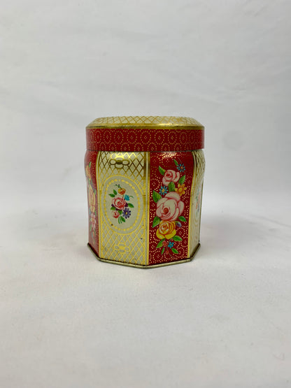 Vintage Scribbans-Kemp London Bakery Red Floral & Gold Lattice Decorative Tin