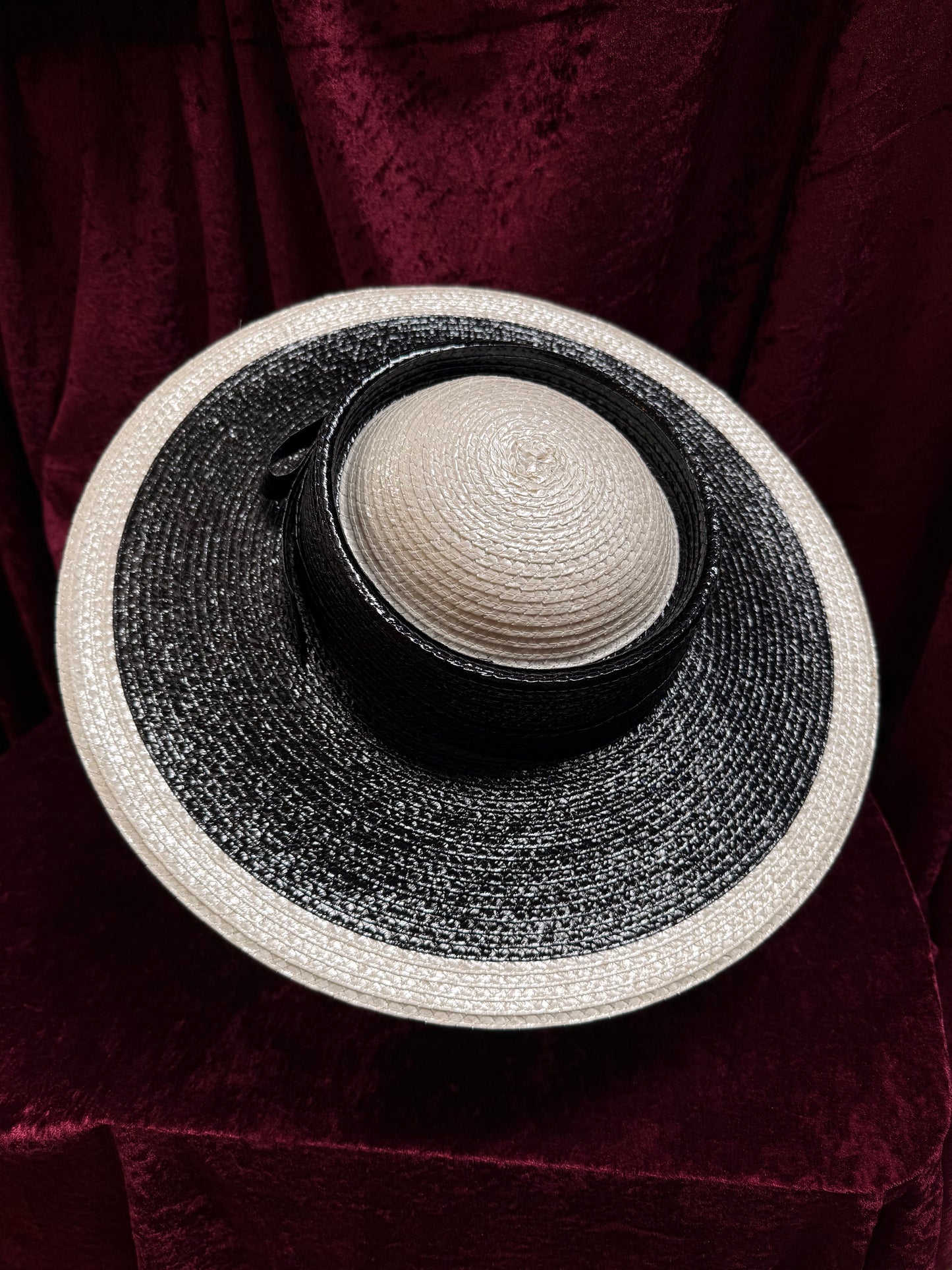 Vintage Accessories - Black and White Straw Derby Hat - Mr. John Classic