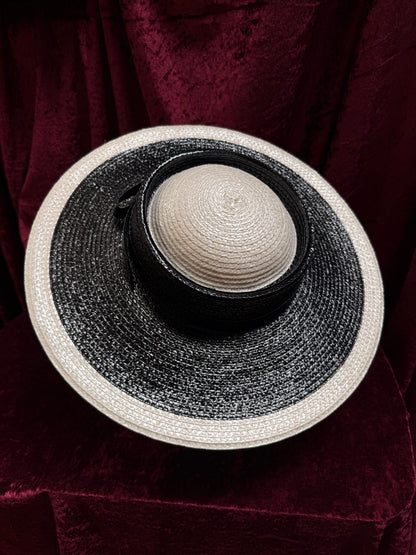 Vintage Accessories - Black and White Straw Derby Hat - Mr. John Classic