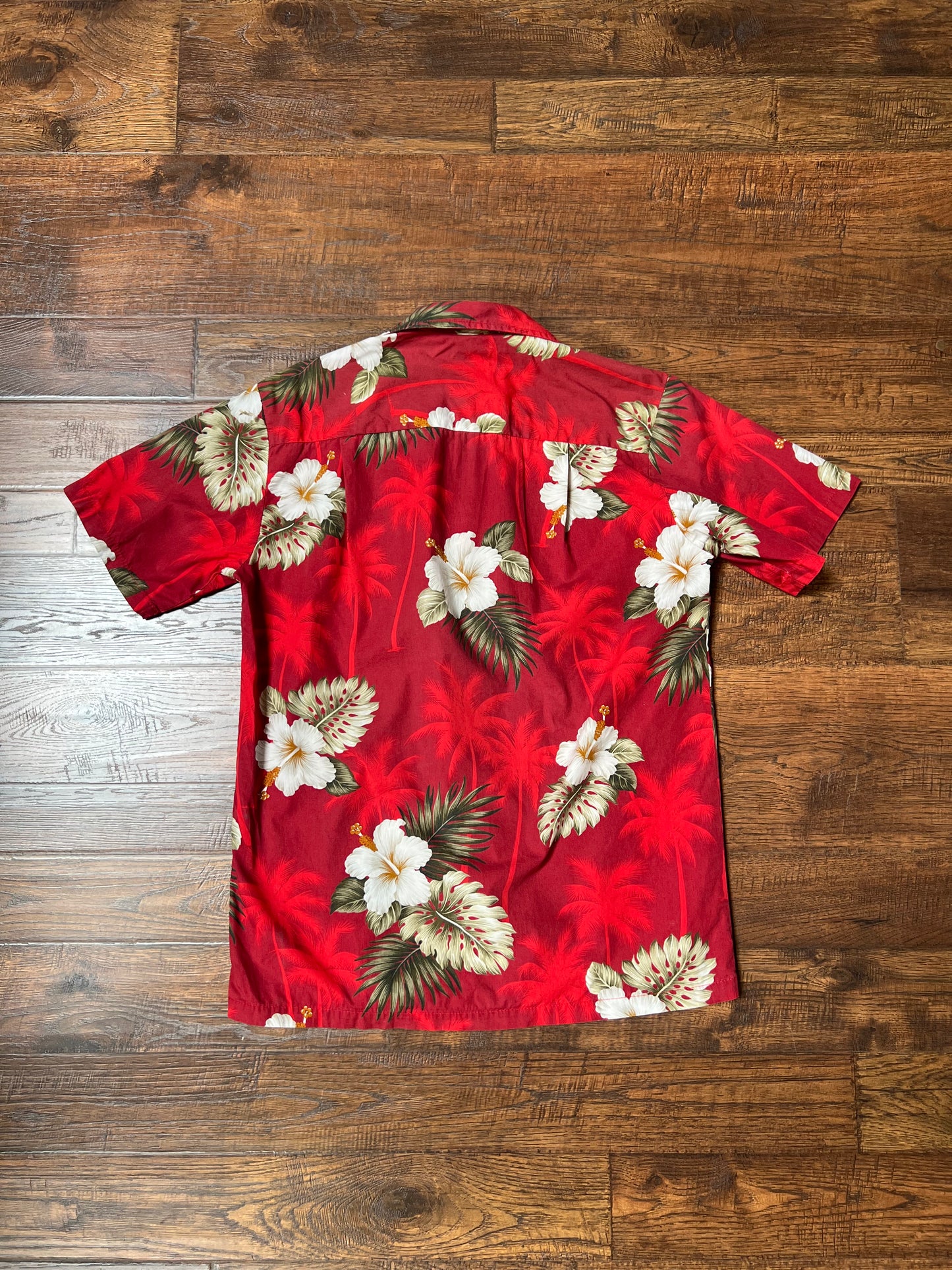 Vintage Clothing - Short Sleeve Hawaiian Shirt - White Hibiscus Flowers on Red - Pacific Legend Apparel - Small