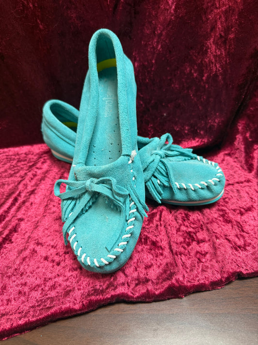 Shoes - Minnetonka Moccasins - Turquoise Suede Leather - 9