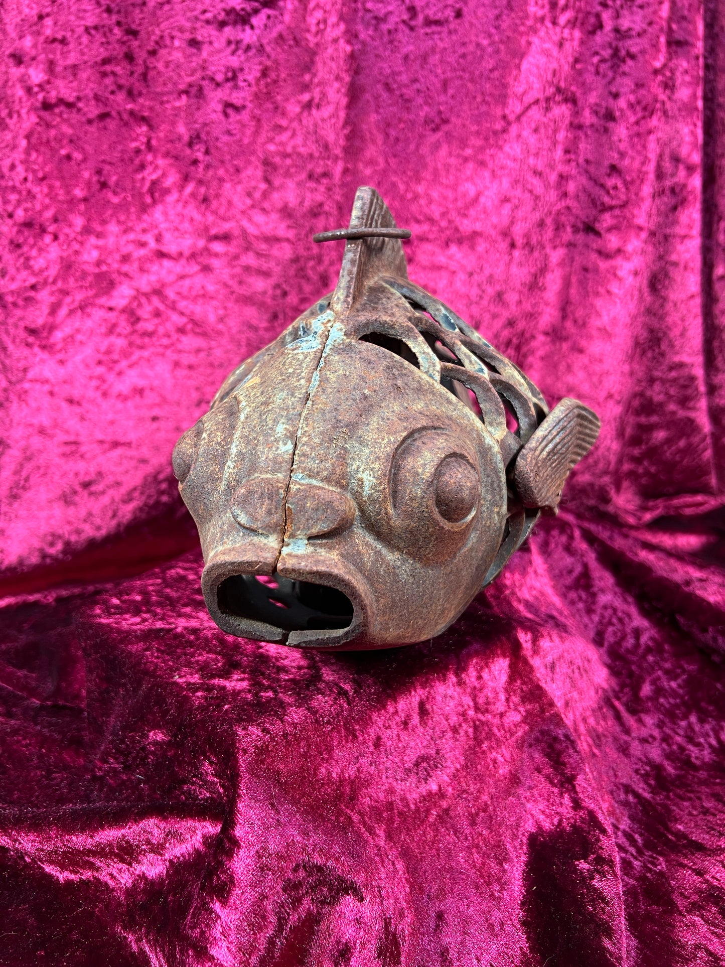Vintage Home Decor - Hanging / Tabletop Candle Lantern - Cast Iron Koi Fish