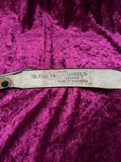 Vintage Nocona Leather Western Belt - Tooled Heart Cutout Silver Concho Belt USA Made - 34-37.75"