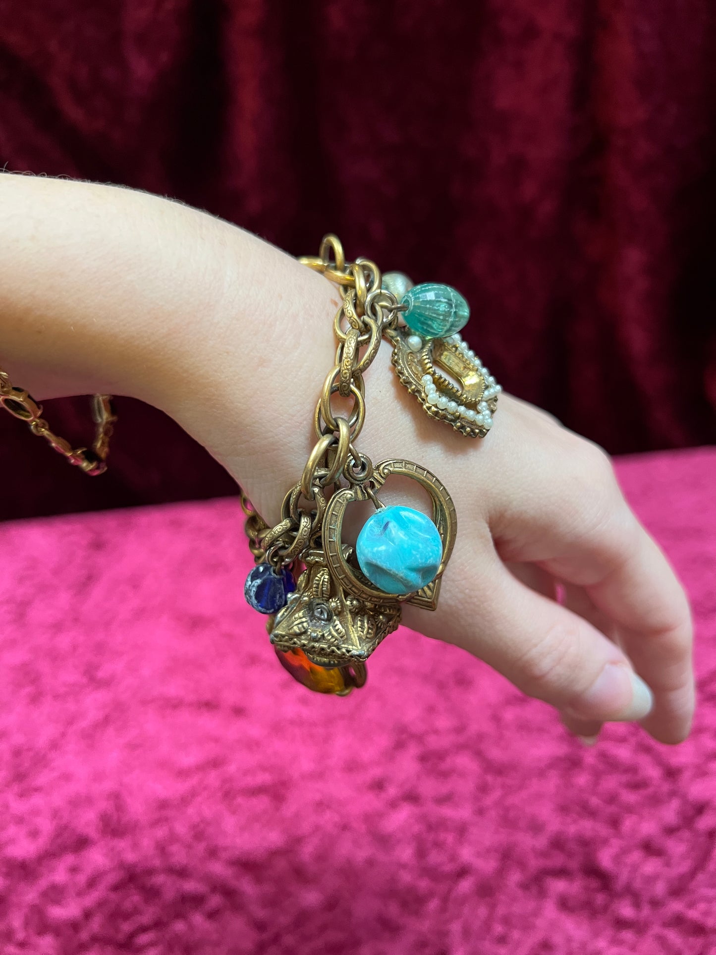 Vintage Jewelry - Charm Bracelet - Brass - Chunky Maximalist Charms - Japan