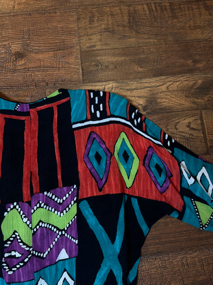 Vintage Petites Essay Sharon Anthony Blouse - Bold Abstract Tie Front Cropped Top - Medium