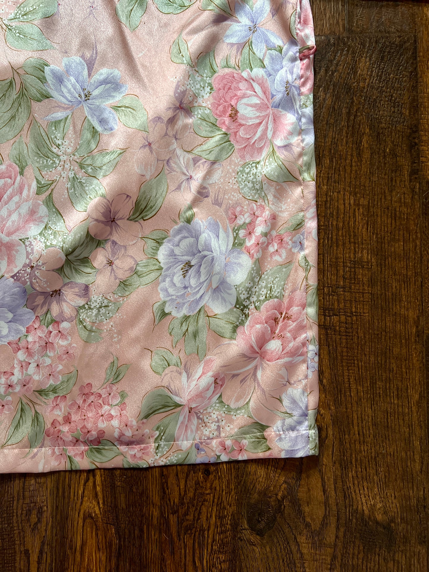 Vintage Silky Nightgown and Robe Lingerie Set - Pink Floral Print Peignoir Ensemble - Val Mode