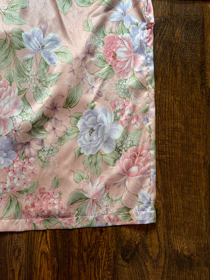 Vintage Silky Nightgown and Robe Lingerie Set - Pink Floral Print Peignoir Ensemble - Val Mode