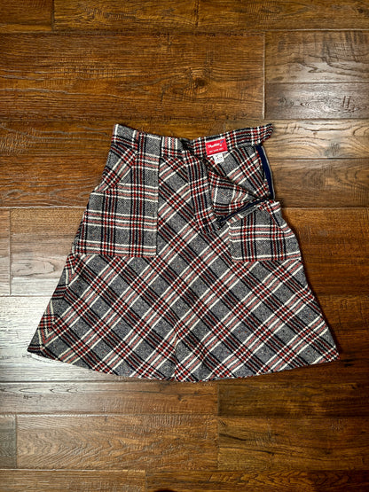 Vintage Wool Blend Plaid Skirt - Trousers Up Patch Pocket A-Line - Size Medium