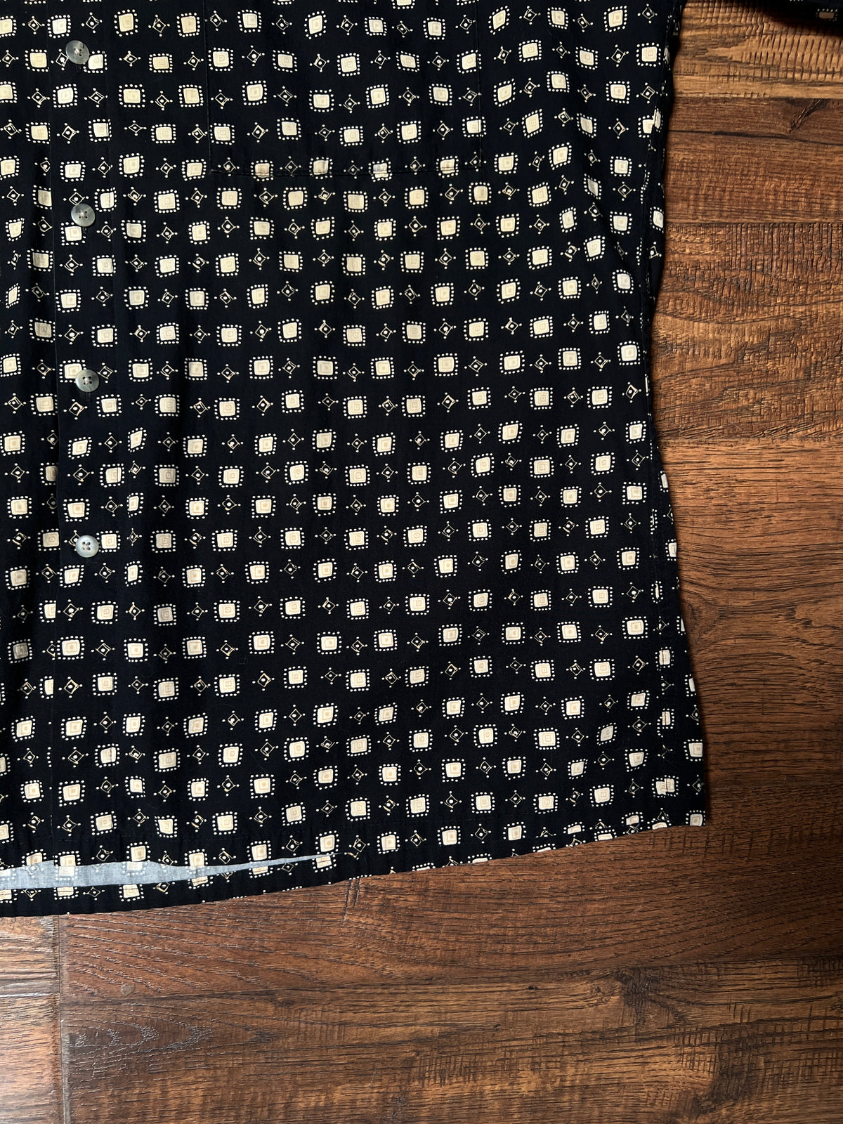 Vintage Pierre Cardin Cotton Shirt – Black and Beige Geometric Print – Size Large