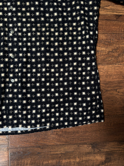 Vintage Pierre Cardin Cotton Shirt – Black and Beige Geometric Print – Size Large