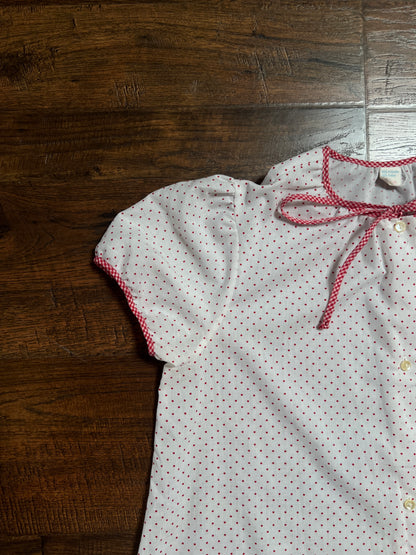Vintage Cotton Blend Nightie - White Red Polka Dot Button Front - Size Large