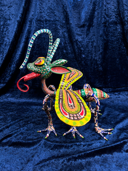 Vintage Paper Mache Alebrije Sculpture – Fantastical Winged Lizard Folk Art